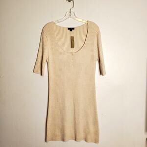 NEW J. Crew Merino Wool Blend Henley Sweater Knit Dress Beige L Timeless Capsule